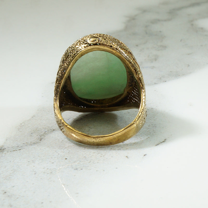 Carved Jade Cicada Silver Filigree Ring