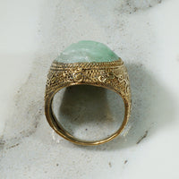 Carved Jade Cicada Silver Filigree Ring