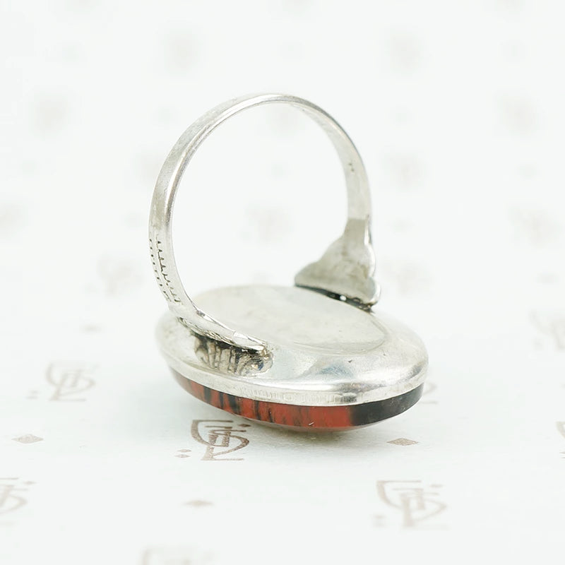 vintage jasper and sterling silver ring back view