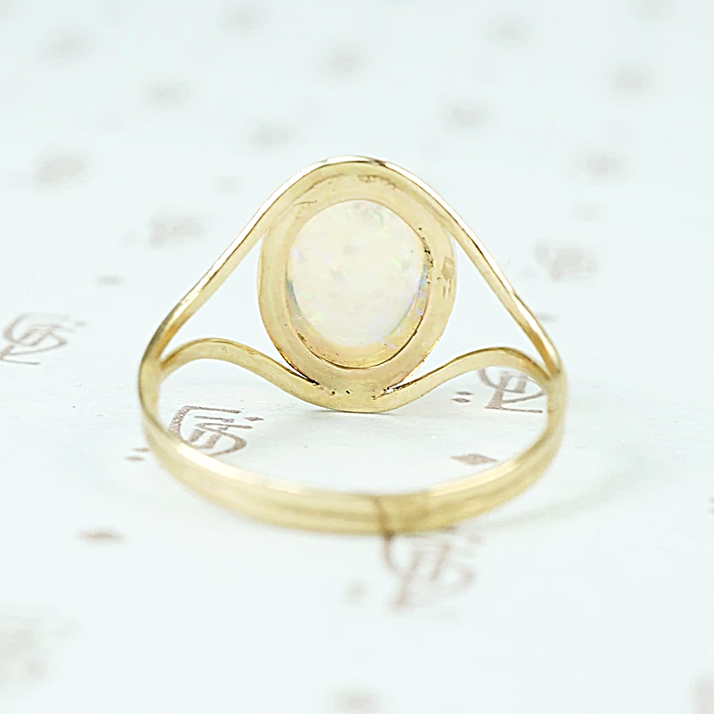 Jelly Opal set in 14k recycled yellow gold ring back view
