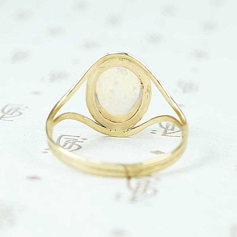 Jelly Opal set in 14k recycled yellow gold ring back view
