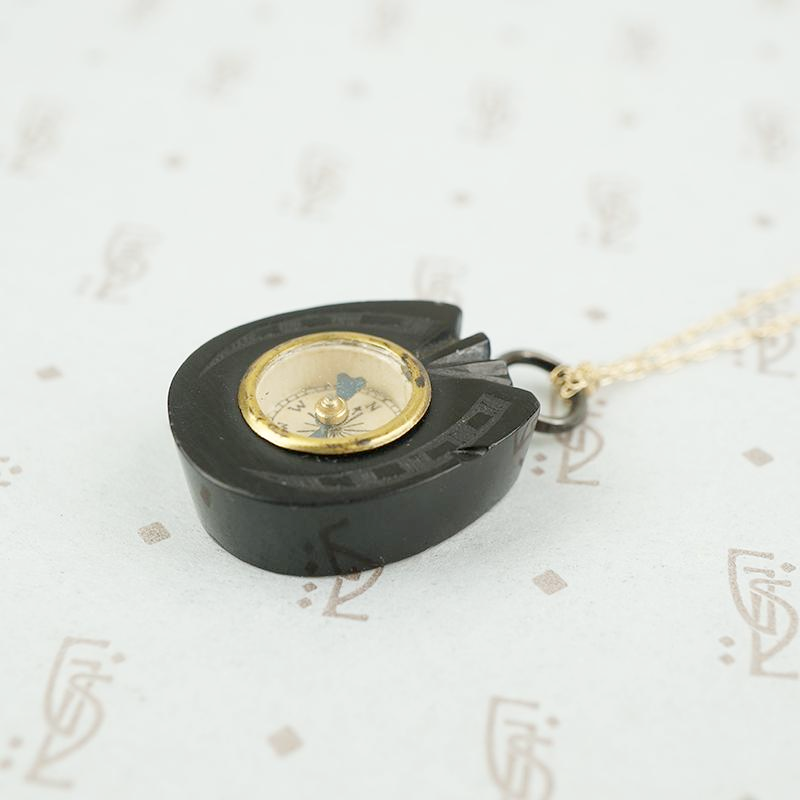 Antique Horseshoe Shaped Jet Compass
