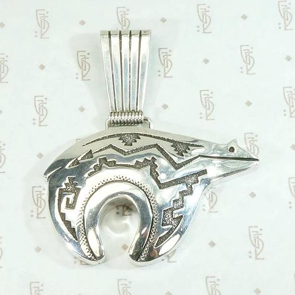 Engraved Silver Navajo Bear Pendant