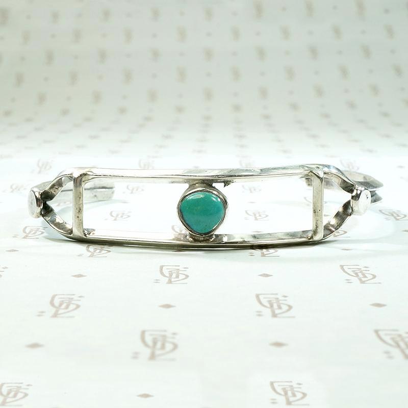 Light Weight Coin Silver & Turquoise Cuff Bracelet