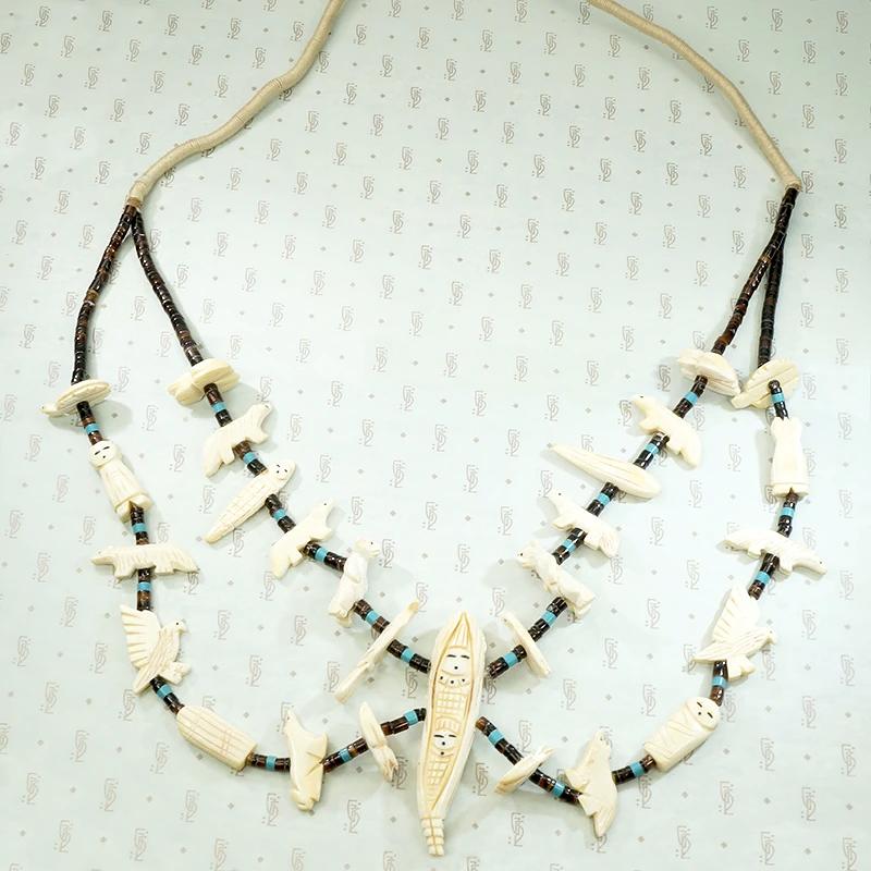 Zuni Carved Bone Fetish Necklace with Heishi Beads