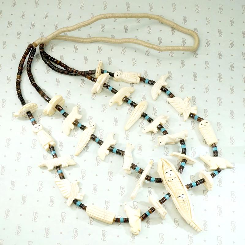 Zuni Carved Bone Fetish Necklace with Heishi Beads