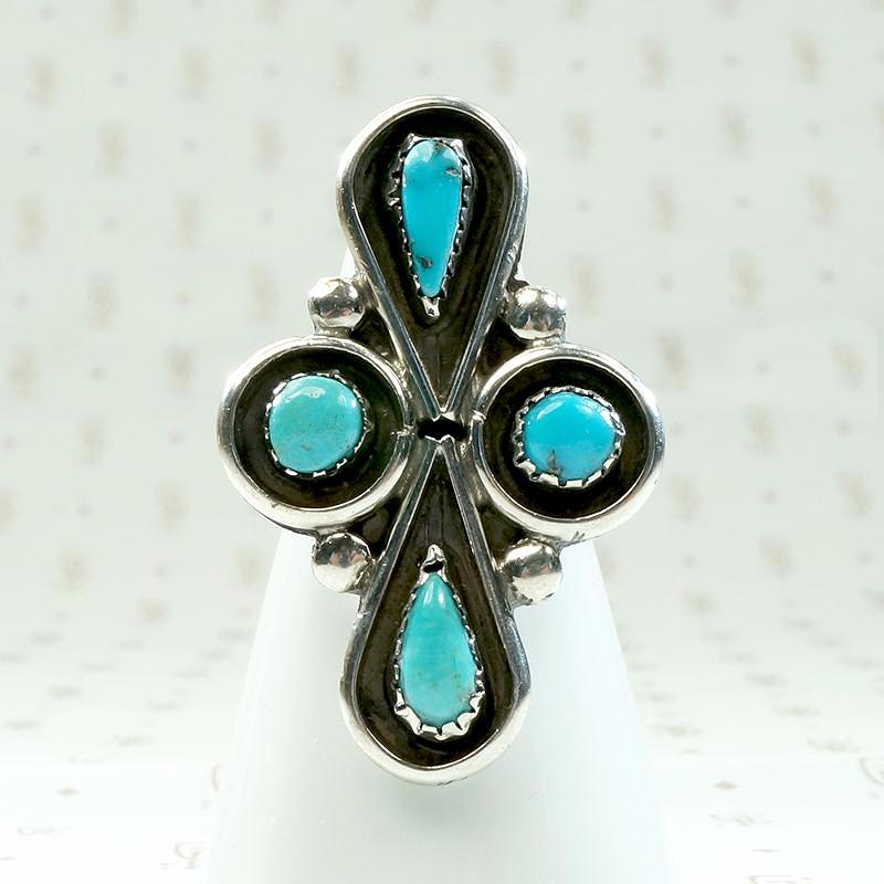 Turquoise Teardrops & Circles Sterling Ring