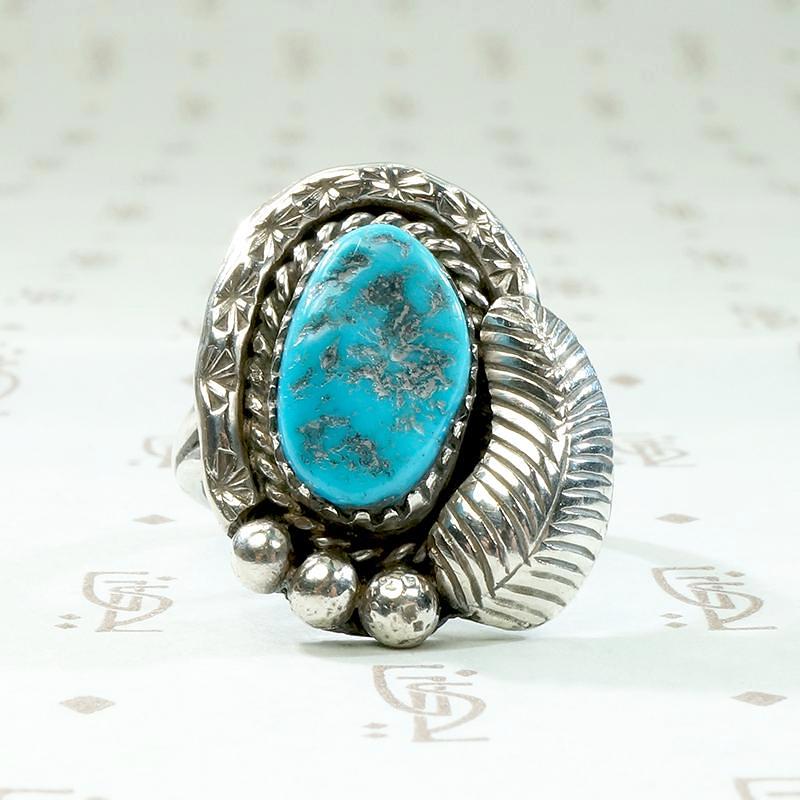 Highly Detailed Navajo Turquoise & Sterling Ring