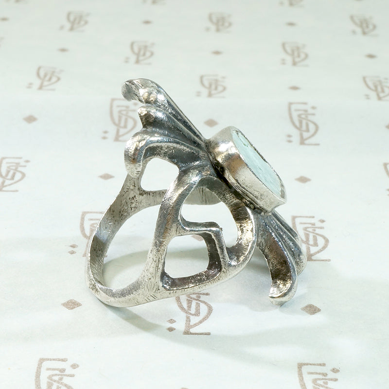 Navajo Sand Cast Silver Ring with Pale Green Turquoise