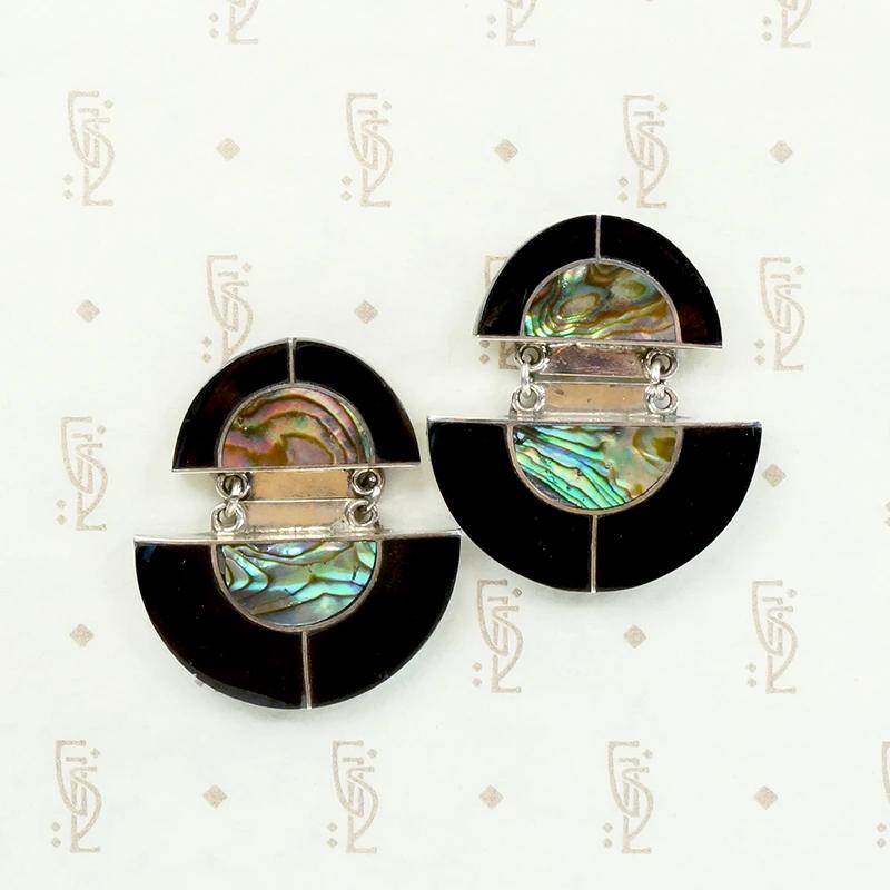 Iridescent Abalone & Onyx Inlay Earrings