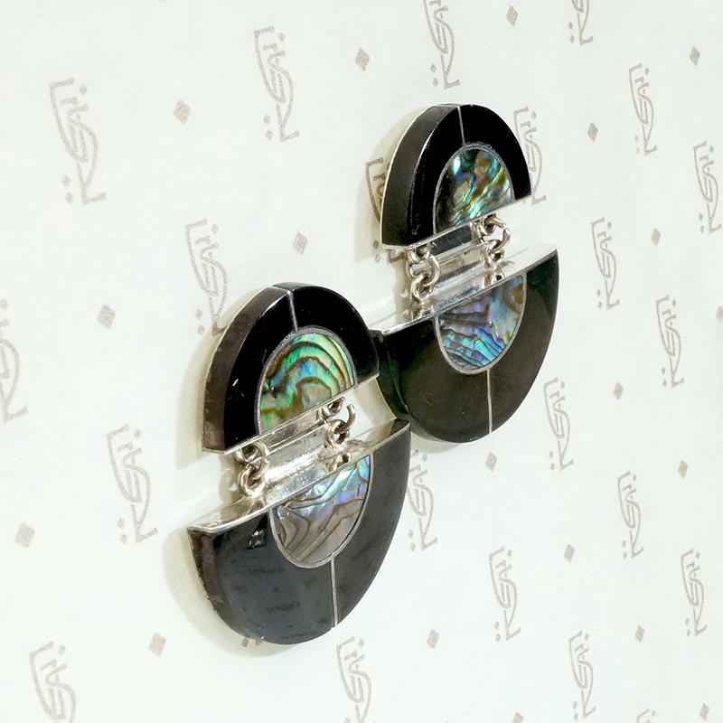 Iridescent Abalone & Onyx Inlay Earrings