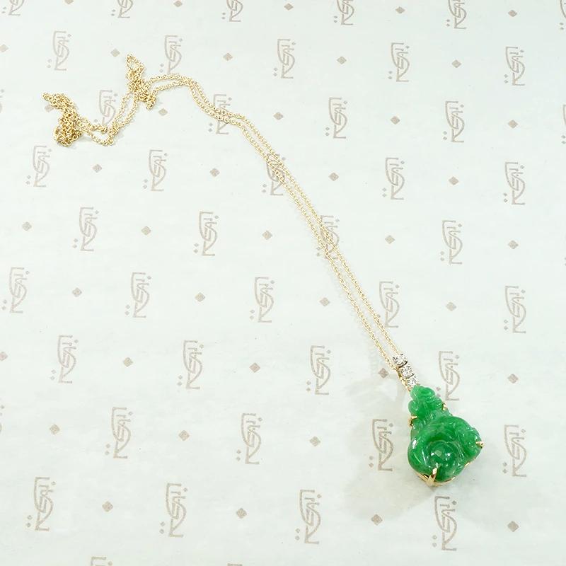 Sassy Jade Squirrel in Gold & Diamond Necklace 
