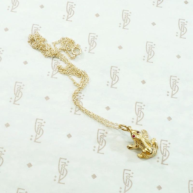 Frisky 3-D Gold Frog Pendant with Ruby Eyes