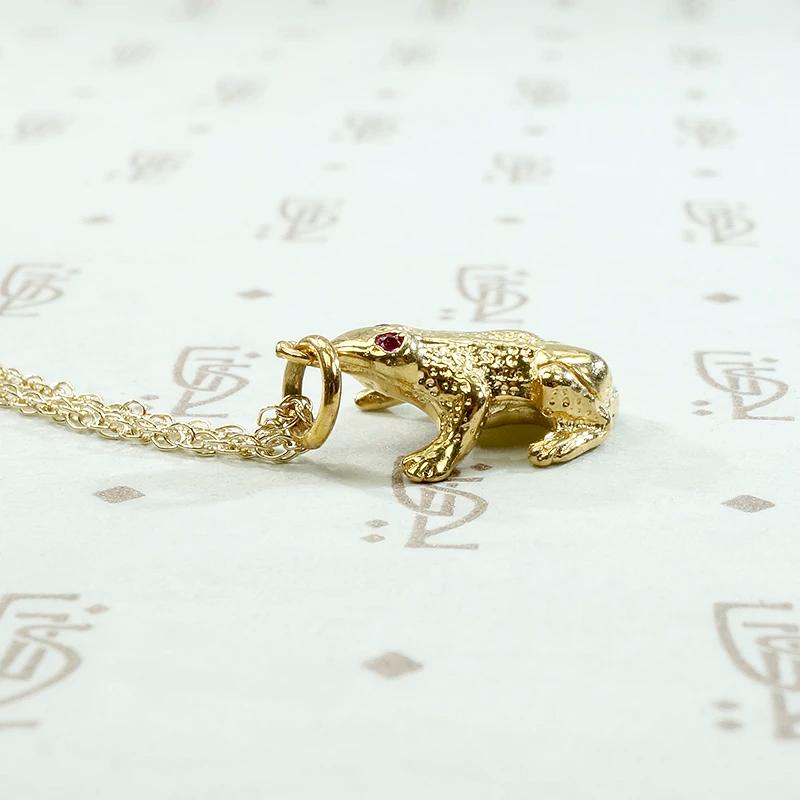 Frisky 3-D Gold Frog Pendant with Ruby Eyes