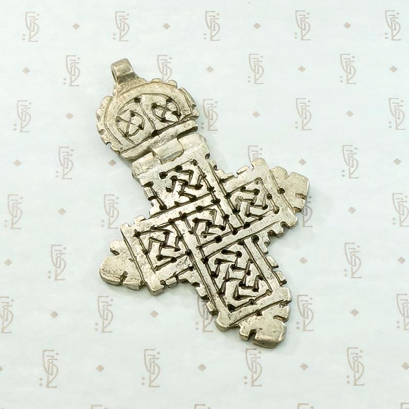 Hinged Silver Vintage Coptic Cross with Knot Work