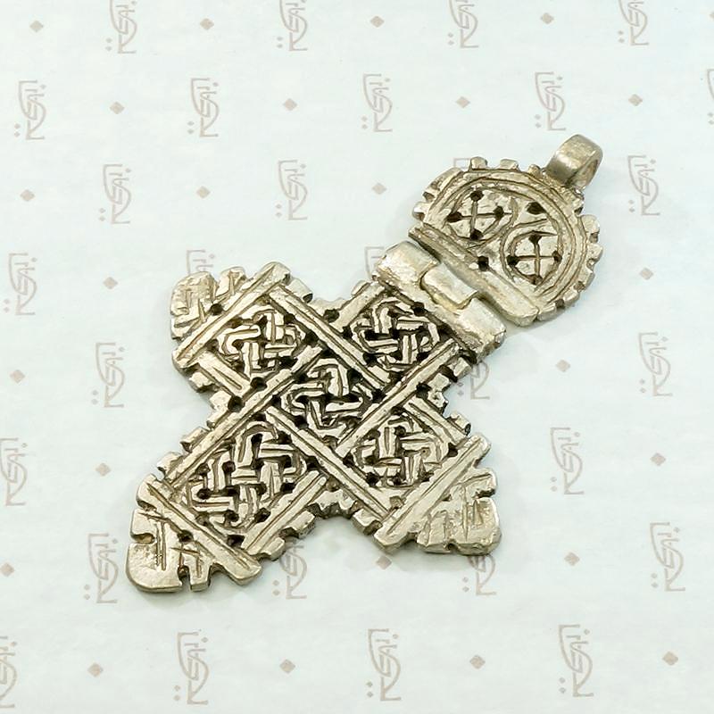 Hinged Silver Vintage Coptic Cross with Knot Work