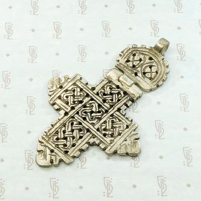 Hinged Silver Vintage Coptic Cross with Knot Work