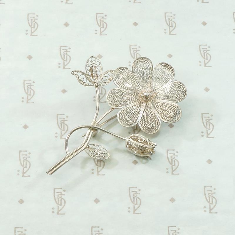 Delicate Silver Filigree Nosegay Brooch