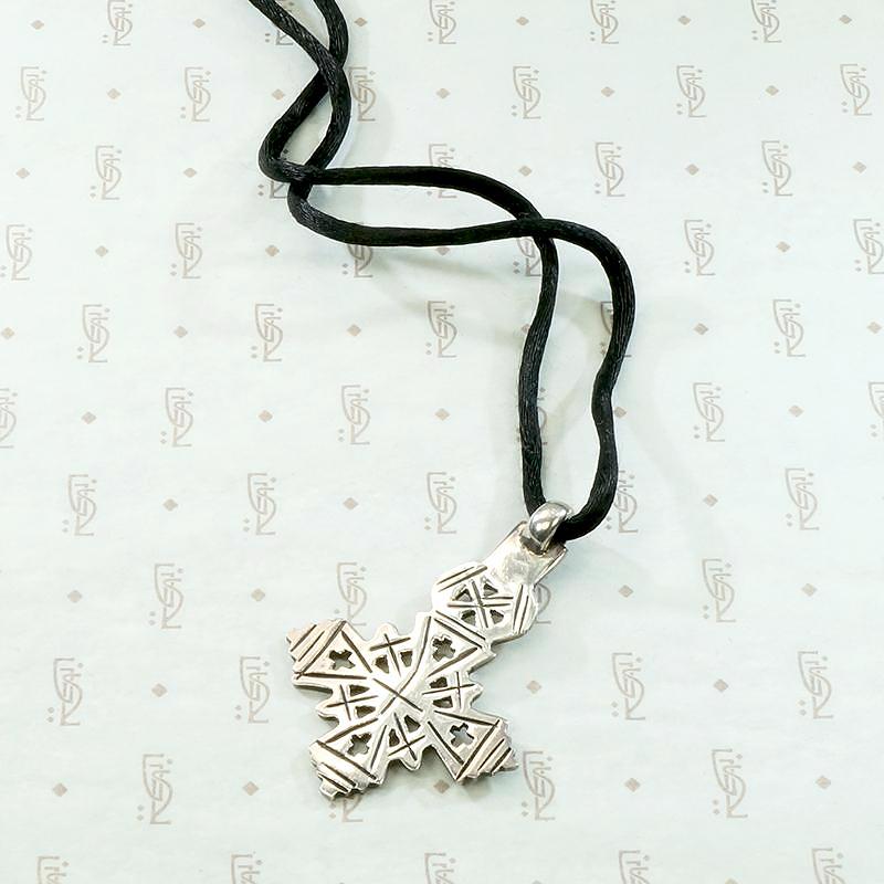Sterling Silver Coptic Cross Satin Cord Necklace