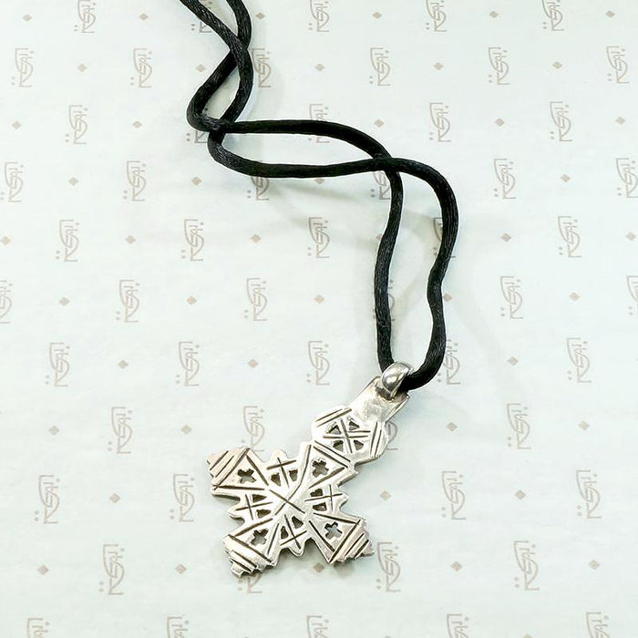 Sterling Silver Coptic Cross Satin Cord Necklace