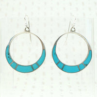 Purest Blue Turquoise Inlay Sterling Hoop Earrings