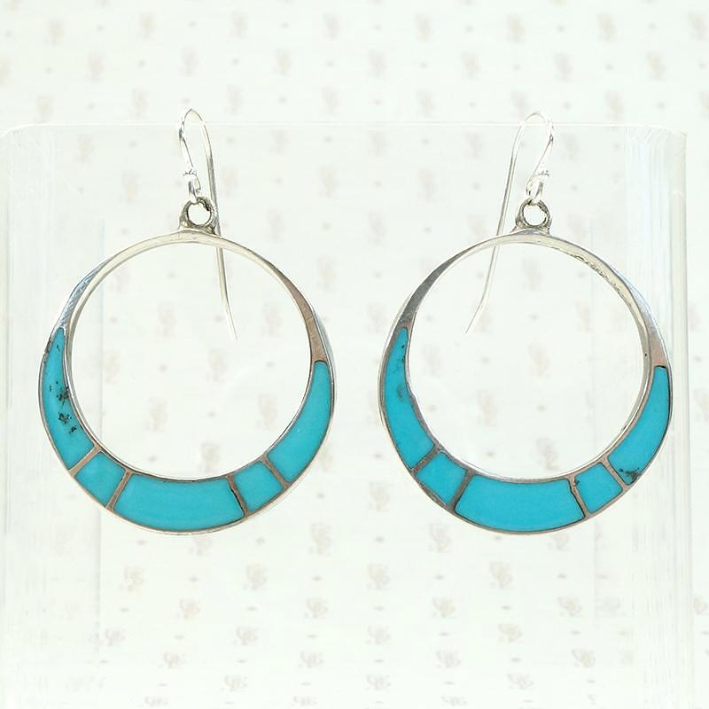 Purest Blue Turquoise Inlay Sterling Hoop Earrings