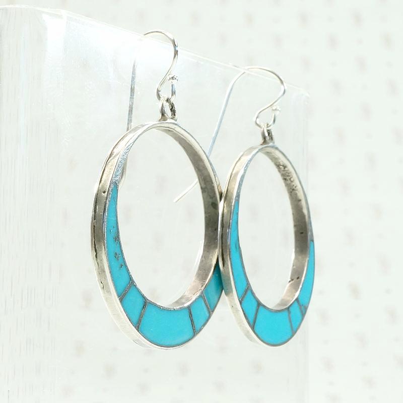 Purest Blue Turquoise Inlay Sterling Hoop Earrings
