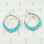 Purest Blue Turquoise Inlay Sterling Hoop Earrings