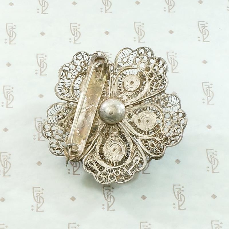 Three-Dimensional Silver Filigree Flower Brooch