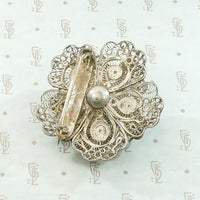 Three-Dimensional Silver Filigree Flower Brooch