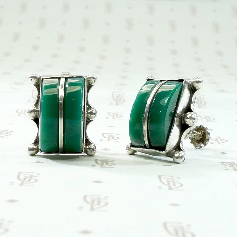 Mexican Sterling Silver & Green Onyx Earrings