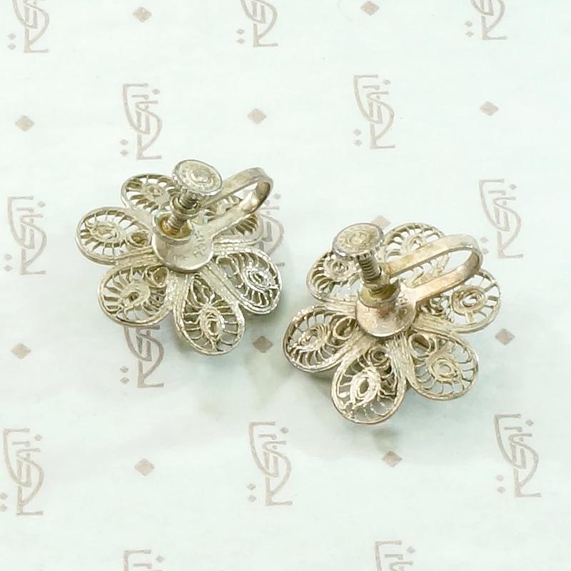 Filigree Flower Earrings in Mexican Silver
