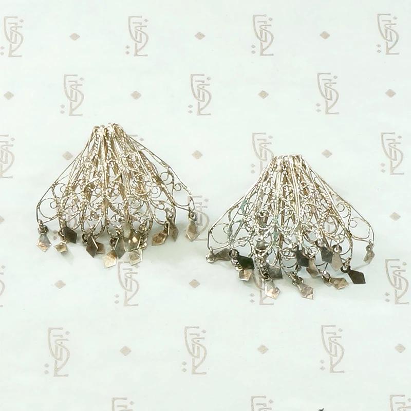 Romantic Silver Filigree Fan Earrings with Dangles
