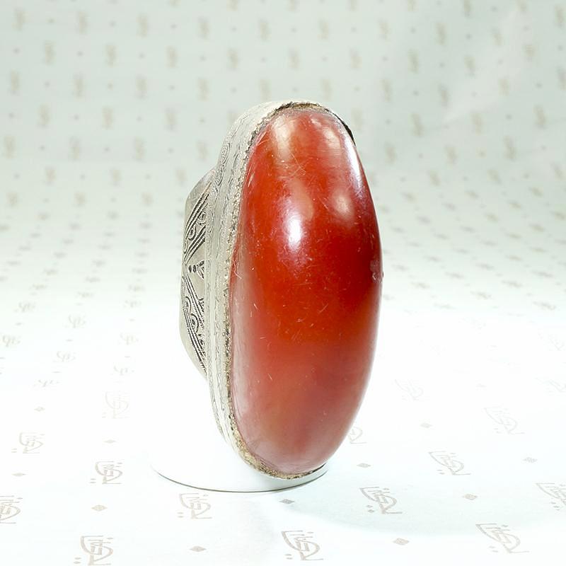 Massive Red Copal in Engraved Metal Ring – GSL