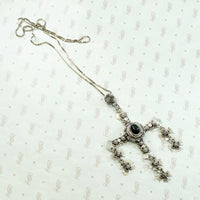 Ornate Mexican Silver & Onyx Cross Necklace
