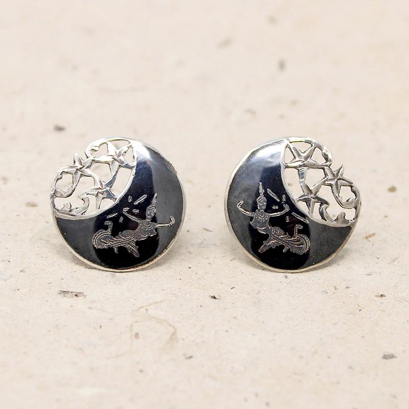 Siam Silver Earrings with Dancers Moon & Stars