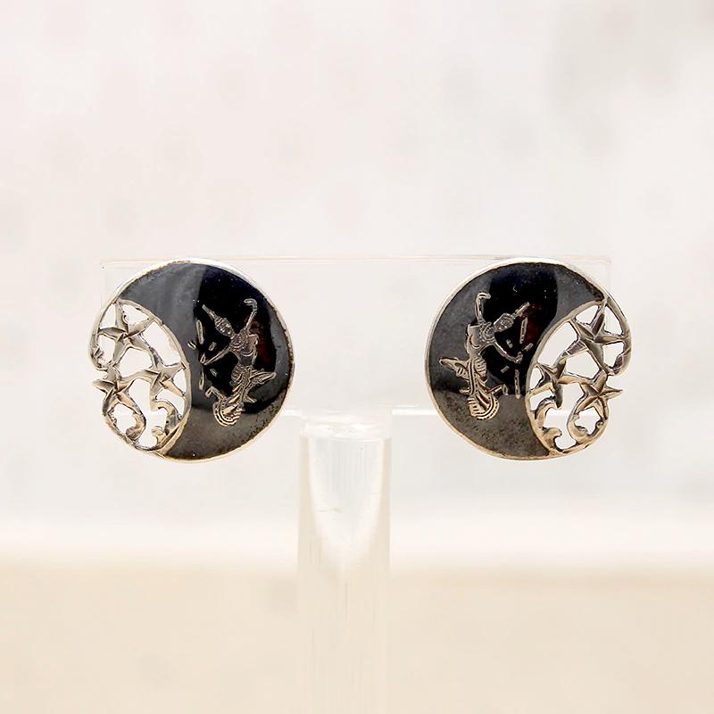 Siam Silver Earrings with Dancers Moon & Stars