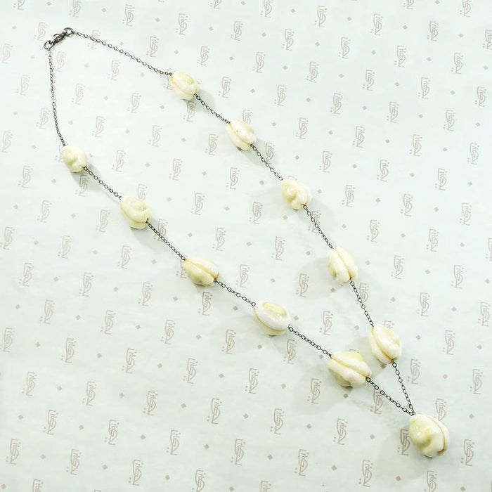 Antique Cowrie Shell Necklace on Silver Chain