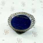 Dramatic Lapis Lazuli in Engraved Silver Ring