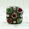 Red & Green Glass Statement Ring in Sterling Silver