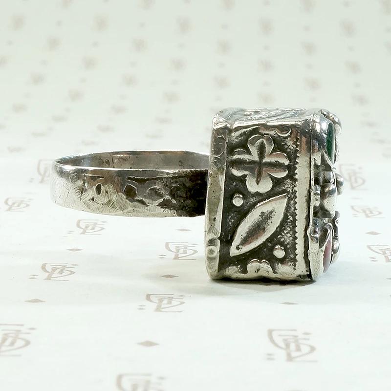 Red & Green Glass Statement Ring in Sterling Silver