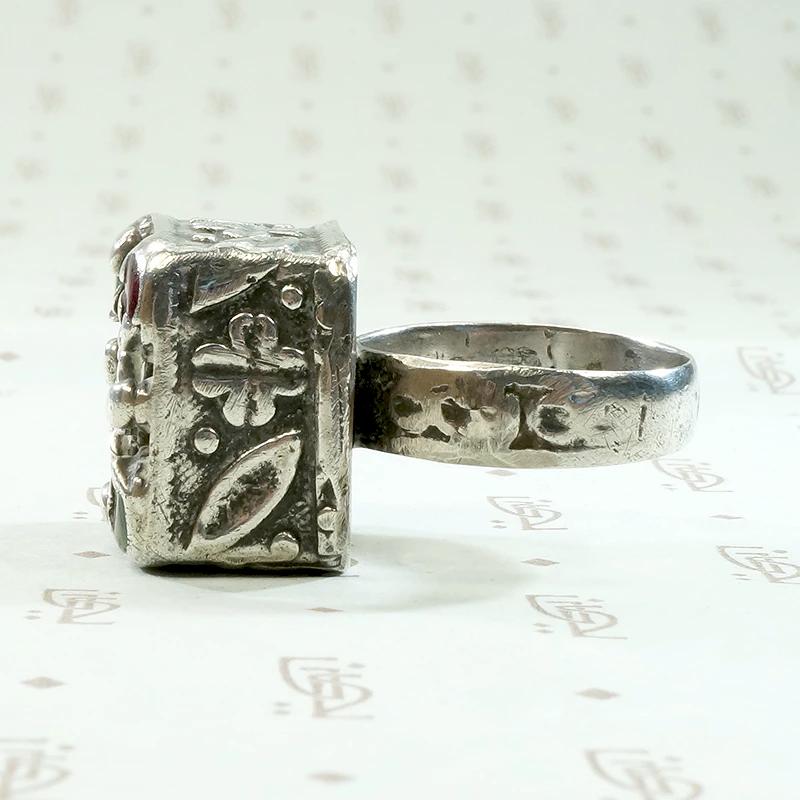 Red & Green Glass Statement Ring in Sterling Silver