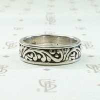 Vintage Sterling Band with Engraved Vines