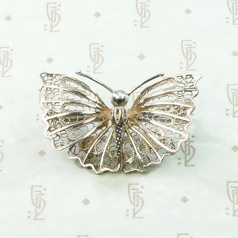 Lacy Silver Filigree Moth Brooch