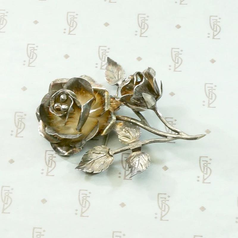 Three-Dimensional Silver Rose Bud Nosegay Brooch