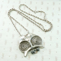 Stylized Sterling Silver Owl Necklace