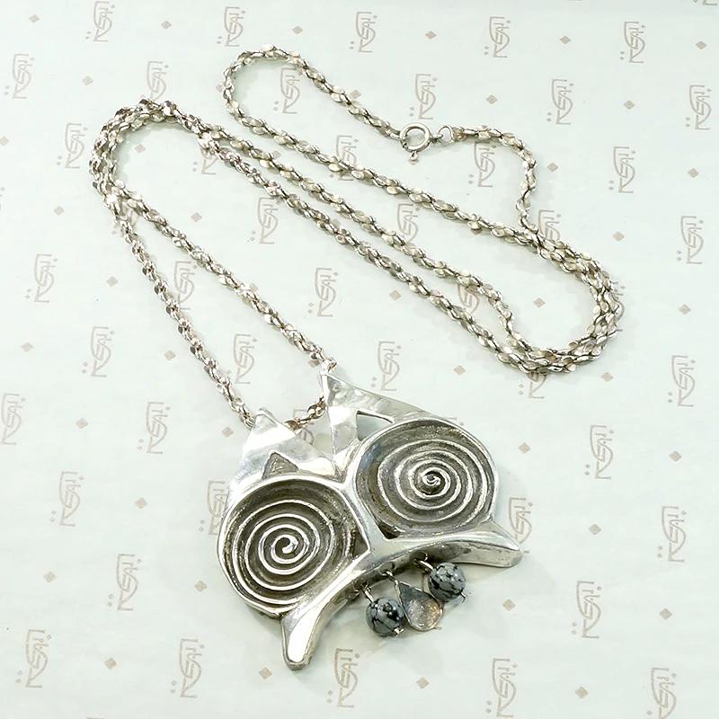 Stylized Sterling Silver Owl Necklace