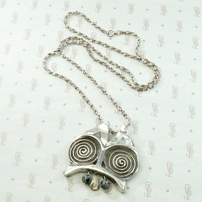 Stylized Sterling Silver Owl Necklace