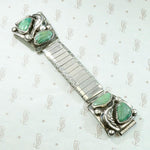 Silver Watch Band with Carved Green Turquoise