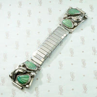 Silver Watch Band with Carved Green Turquoise